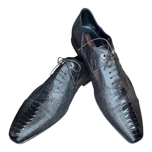Authentic Cesare Paciotti Brown Gehuine Ostrich Oxfords Italian Designer Shoes - Picture 3 of 9